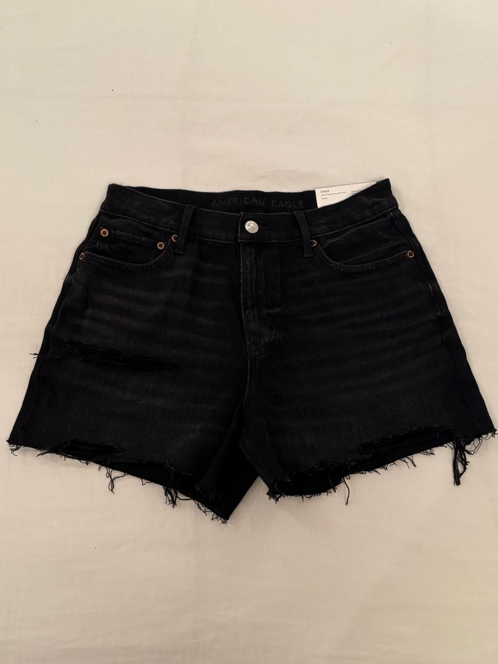 American Eagle Outfitters Black Frayed High-Rise Denim Shorts